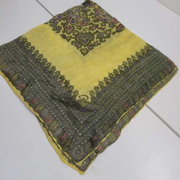 Vintage Silk Ornate Yellow and black/Navy Design - Picture 1 of 4